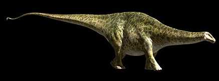 Dinossauro apatosaurus com cauda longa no pescoço e manchas